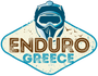 Logo for Enduro Greece featuring a helmet and goggles on a diamond-shaped background.